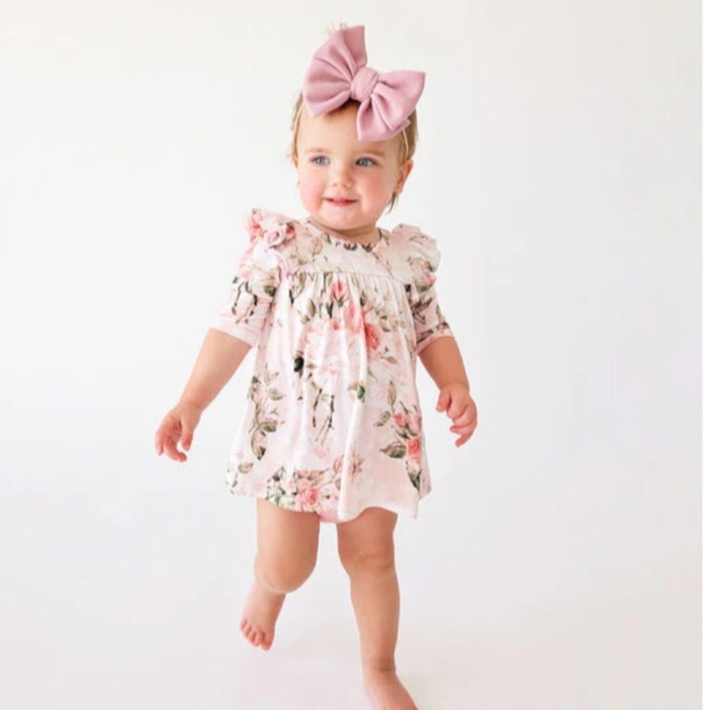 Posh Peanut Vintage Pink Rose Dress and Bloomer Set